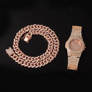 Joyería Masculina 3 piezas: Collar 13mm, Reloj y Pulsera
