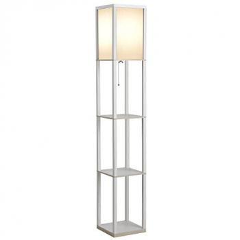 HOMCOM Lampe étagère 26L x 26l x 160H cm 3 étagères 4 niveaux MDF blanc