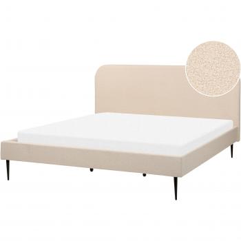 Lit Double 180 X 200 Cm En Tissu Bouclé Beige Rembourrage Supérieur Pieds Noirs Flayat