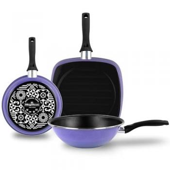 Ensemble Poêle, Wok et Grill – Induction 24‑28 cm – Antiadhésif Violet (Very Peri)