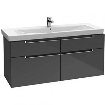Villeroy und Boch Subway 2.0 XL Waschtischunterschrank A91600FP, 128,7x59x44,9cm, silberner Griff, Glossy Grey