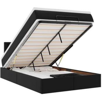 Bett‑Ottoman Schwarz, 120 x200 cm, mit Matratze und LED‑Licht