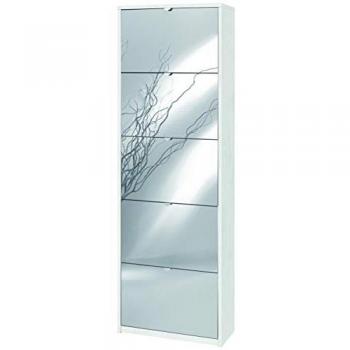 Scarpiera Slim Salvaspazio 5 Ante a Specchio Bianco Ossido H190 L63 P29 Cm