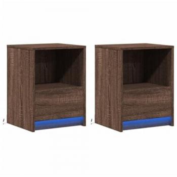Armoires de chevet et lumières led 2 pcs chêne marron Vidaxl