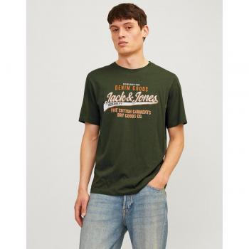 Camiseta Jack & Jones verde de manga corta con cuello redondo y estampado frontal para hombre