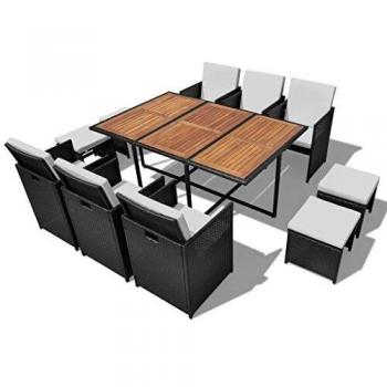 VidaXL 11-tlg. Gartenmöbelset Akazienholz und Poly Rattan