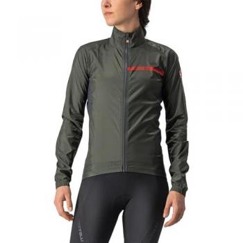 Giacca Leggera Castelli Squadra – Verde Scuro, Rosso e Grigio (Donna)