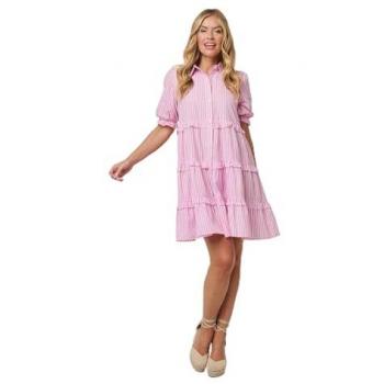 Izabel London Women's ½‑Sleeve Pink Striped Shirt Dress, S10