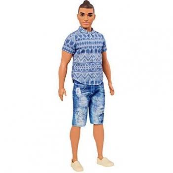 Barbie FNJ38 : Poupée Ken Fashionistas, tenue denim aztèque