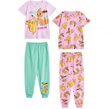 Pyjamas Filles Pokémon Pikachu Évoli Longs, Ensemble de 2, 13‑14 ans, Rose/Bleu