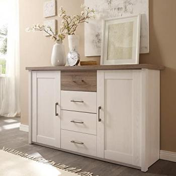 LUND-78 Sideboard im Landhausstil, Pinie weiß Nb./Trüffel Eiche Nb., 150/90/42 cm