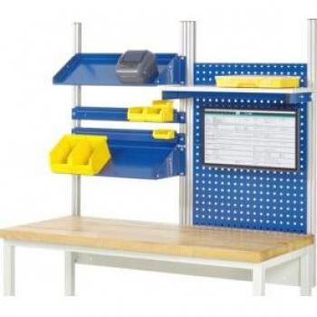 Kit Rau Montage 05 – Hauteur 1130 mm, piétement gris clair, accessoires bleu gentiane