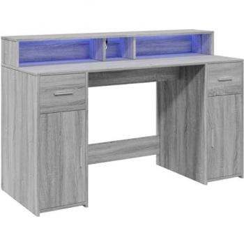 Bureau de Bureau LED Sonoma Gris – Construction en Bois d'Ingénierie