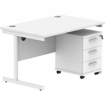 White/White 1200 × 800 One‑Piece Rectangular Desk with 3‑Drawer Mobile Ped