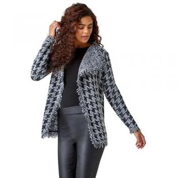 Black Houndstooth Fringed Cardigan