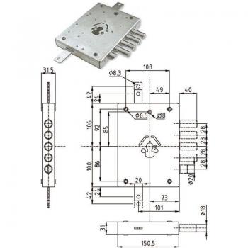 Serratura Tripl. Cilindro Scrocco Europeo Blindata 73 mm