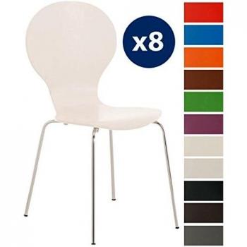CLP 8 x Stapelstuhl Diego l Ergonomisch geformter Konferenzstuhl mit pflegeleichter Sitzfläche, Weiß