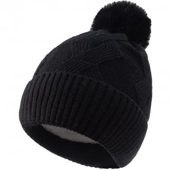 Women's Warm Fleece Knit Hat with Single Ball Design