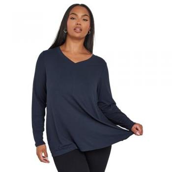 Women’s Dark Blue Ribbed Long Sleeve Shirt