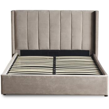 Lit Double avec Sommier Relevable 140x190cm en Velours Taupe