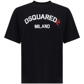 T-shirt Nera con Scritta Dsquared2