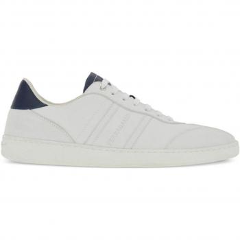 Ferragamo Men's Venna White Leather Sneakers, Size 8.5 US, with Debossed Logo