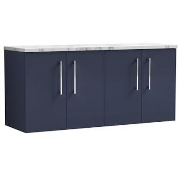 Arno Wall Hung 4-Door Vanity Unit Midnight Blue 1200mm with Carrera Marble Worktop