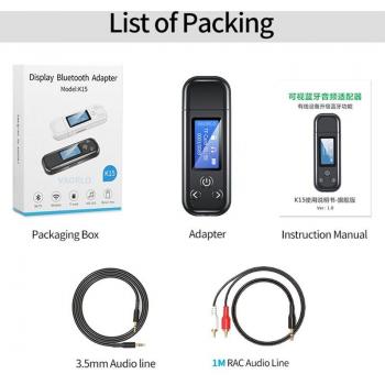 Transmisor‑Receptor USB Bluetooth 5.0 con Pantalla LCD 3,5 mm y Batería Interna