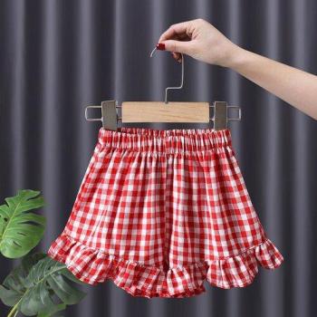 Kids Beach Shorts Red Plaid Ruffles