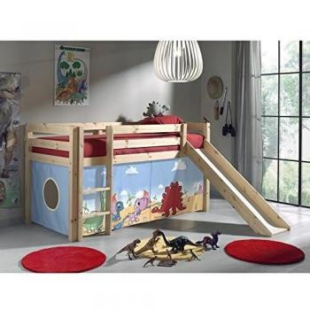 Lit mezzanine toboggan 90x200 cm avec tente spatiale Pino