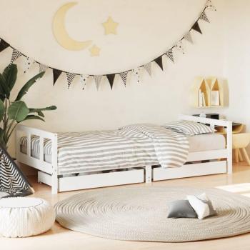Lit enfant cadre 90x200 cm bois pin massif tiroirs intégrés style rétro