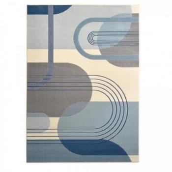 Tapis rétro-vintage bleu et crème 160x225 OEKO-TEX® pour salon et chambre