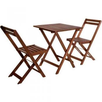 Conjunto de mesa y sillas de acacia. plegables. color natural sillas 40x40x80cm mesa 60x60x72cm