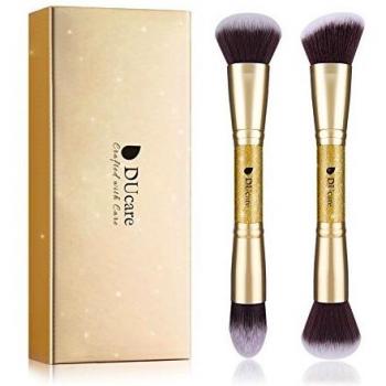 DUcare Makeup Brushes Foundation Brushes 2Pcs Duo End Foundation Powder Buffer and Contour Synthetic Cosmetic Tools
