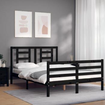 Cama de Madera Maciza con Cabecero Negro 120x200 cm