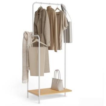 Porte-manteau Hangy Wood 100, étagère à chaussures, blanc