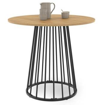 Table à Manger Ronde 80 cm 4 Personnes Bois et Pieds Métal Noir