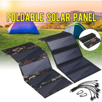 Cargador Portátil Solar 50W 5V, Impermeable, 10 cables USB