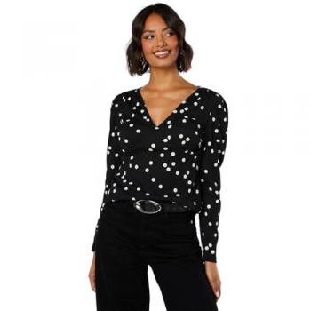 Womens Mono Spot Empire V Neck Long Sleeve Top