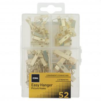 Coral 52‑Pack Assorted Hook Kit for Wall Art & Mirrors