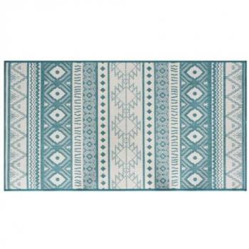 Bande de tapis extérieur aqua-blanc 80×150 cm, revêtement réversible et lavable