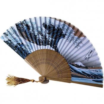Ventilateur pliant vintage en bambou japonais