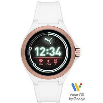 PUMA 44mm Smartwatch for Men, White Silicone Band