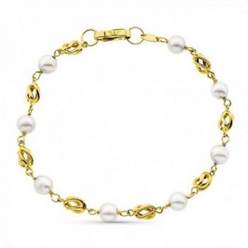 Bracelet en or 18 carats pour fille 17 cm perles de culture 5,5 mm cages combinées