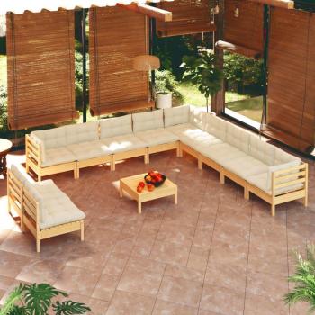 VidaXL Garden Lounge Set with Cream Cushions Solid Pinewood