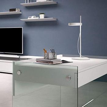 Tokio PEZZANI – Bureau un tiroir, verre piétement, blanc mat