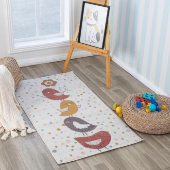 Tapis Décoratif Oiseaux Jaune, Bleu et Marron – 80×150 cm