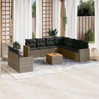 VidaXL 10-teiliges Garten-Sofagarnitur-Set mit Kissen Grau Poly Rattan