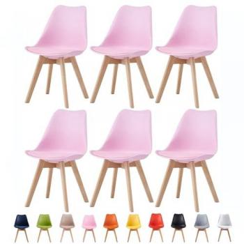 Office & Home Dining Chair Ensemble – 6 Units, Pink EVA Finish, Wood Legs