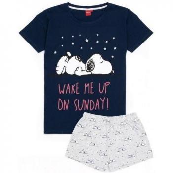 Set Pijama Corto Snoopy Para Señora L, Color Marino/Gris
